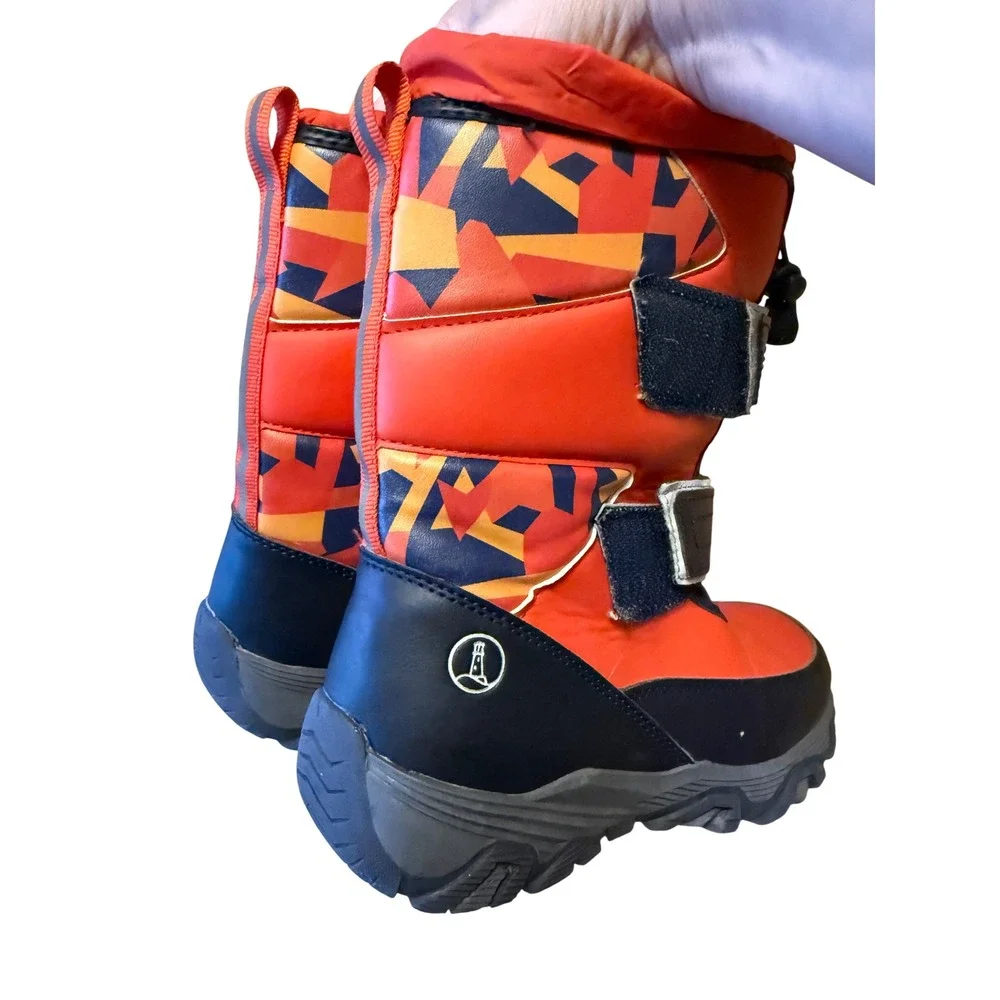 Lands' End Kid Snow Flurry Insulated Winter Boots Red Black Adjustable Size 2